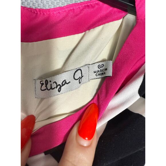 Eliza J Diamond Print Shift Dress Black White Pink Size 6P - Picture 6 of 8